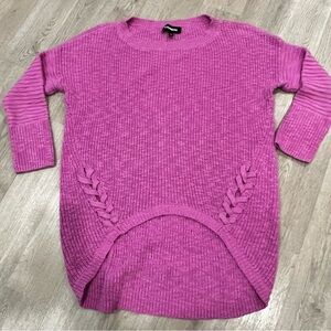 Cotton Pink Sweater with Crisscross High Low Hem